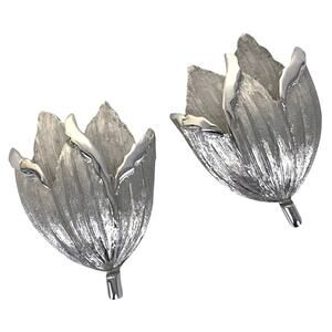 Signed Crown Trifari Mid Century Silver Tone Tulip 1960s Clip On Earrings VTG